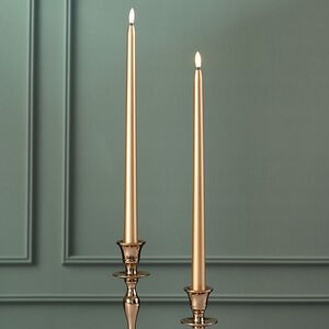 Столовая светодиодная свеча с имитацией пламени Romance 38 см золотая, 2 шт с пультом, таймер, на батарейках