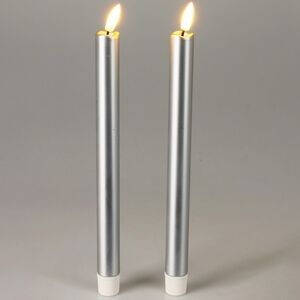 Столовая светодиодная свеча с имитацией пламени Sunrise 25 см серебряная, 2 шт с пультом, таймер, на батарейках