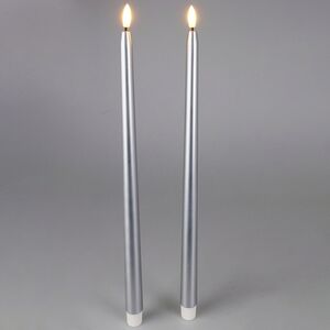 Столовая светодиодная свеча с имитацией пламени Romance 38 см серебряная, 2 шт с пультом, таймер, на батарейках (Koopman, Нидерланды). Артикул: AWL101660