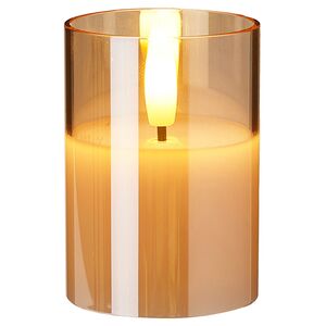 Светодиодная свеча с имитацией пламени Матфен 7 см янтарная, стекло, на батарейках, таймер