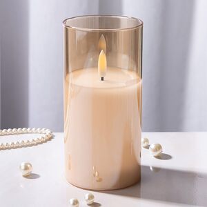 Светодиодная свеча с имитацией пламени Матфен 15 см янтарная, стекло, на батарейках, таймер (Koopman, Нидерланды). Артикул: AX5439120