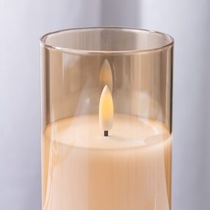 Светодиодная свеча с имитацией пламени Матфен 15 см янтарная, стекло, на батарейках, таймер Koopman (Купман) фото 2