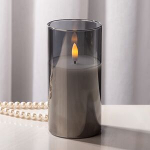 Светодиодная свеча с имитацией пламени Матфен 15 см дымчатая, стекло, на батарейках, таймер (Koopman, Нидерланды). Артикул: AX5439170