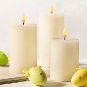 Набор светодиодных восковых свечей Рустик 10-15 см слоновая кость, мерцающее пламя, 3 шт, на батарейках, таймер