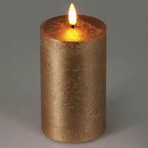 Светодиодная восковая свеча Rustic 12.5 см золотая, мерцающее пламя, на батарейках, таймер