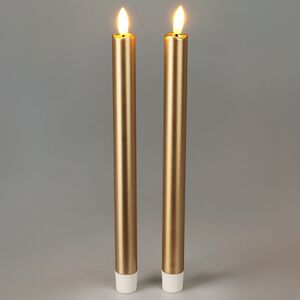 Столовая светодиодная свеча Gervain 25 см золотая, 2 шт с пультом, на батарейках