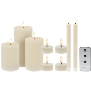 Набор светодиодных свечей Rustic Novel слоновая кость, мерцающее пламя, 9 шт, на батарейках, таймер