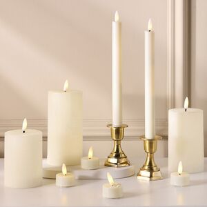 Набор светодиодных свечей Рустик Новел слоновая кость, мерцающее пламя, 9 шт, на батарейках, таймер