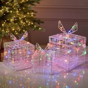 Светящиеся Волшебные Подарки под елку 10-20 см, 3 шт, 90 разноцветных мини LED ламп