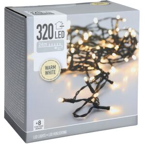 Светодиодная гирлянда Koopman Comfort 24 м, 320 теплых белых LED ламп, зеленый ПВХ, контроллер, таймер, IP44