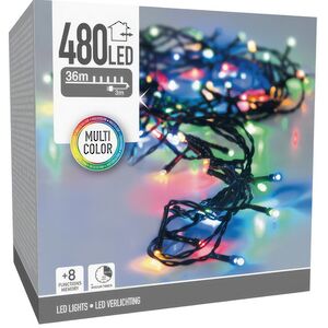 Светодиодная гирлянда Koopman Comfort 36 м, 480 разноцветных LED ламп, зеленый ПВХ, контроллер, таймер, IP44