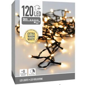 Светодиодная гирлянда Koopman Comfort 9 м, 120 экстра теплых белых LED ламп, зеленый ПВХ, контроллер, таймер, IP44