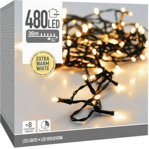 Светодиодная гирлянда Koopman Comfort 36 м, 480 экстра теплых белых LED ламп, зеленый ПВХ, контроллер, таймер, IP44