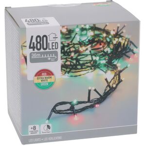 Светодиодная гирлянда Koopman Comfort Italian 36 м, 480 разноцветных LED ламп, зеленый ПВХ, контроллер, таймер, IP44