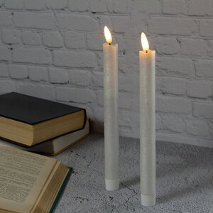 Столовая светодиодная свеча с имитацией пламени Инсендио 26 см 2 шт белая металлик, батарейка Peha фото 4