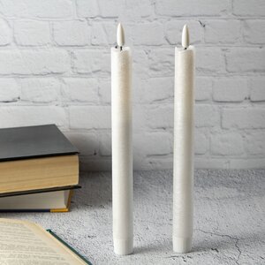 Столовая светодиодная свеча с имитацией пламени Инсендио 26 см 2 шт белая металлик, батарейка Peha фото 5