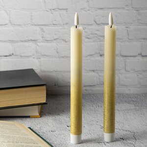 Столовая светодиодная свеча с имитацией пламени Инсендио 26 см 2 шт золотая, батарейка Peha фото 5
