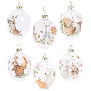 Декоративные украшения Пасхальные Яйца - Забавный Кролик 6 см, 6 шт, стекло (Koopman, Нидерланды). Артикул: C13951000