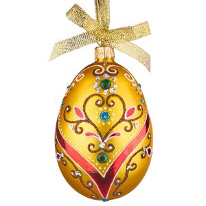 Стеклянная елочная игрушка Яйцо Янтарное 10 см (Фабрика Елочка, Россия). Артикул: С2292