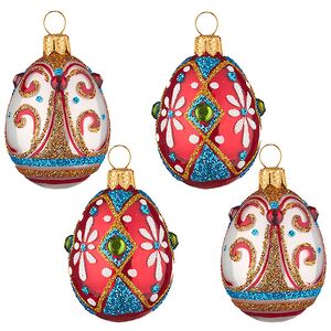 Набор стеклянных елочных игрушек Пасхальный сувенир 4 шт красный (Фабрика Елочка, Россия). Артикул: С2372