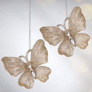 Елочная игрушка Бабочка Аурелия 11 см, 2 шт, золотая