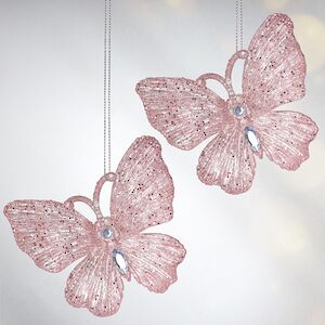 Елочная игрушка Бабочка Аурелия 11 см, 2 шт, розовая