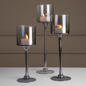 Набор стеклянных подсвечников - бокалов Iwein 25-35 см, 3 шт, дымчатый Koopman фото 1