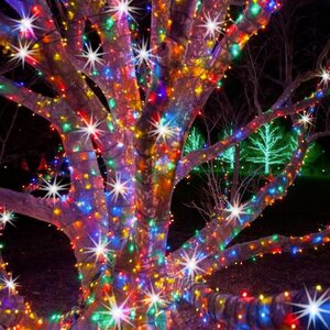 Гирлянды на дерево Клип Лайт Quality Light 30 м, 300 разноцветных LED ламп, с мерцанием, прозрачный ПВХ, IP44