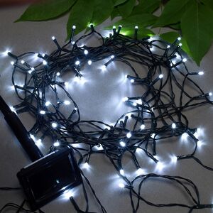 Гирлянда на солнечной батарее Гритан 10 м, 100 холодных белых LED, зеленый ПВХ, IP44