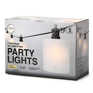 Гирлянда из лампочек Shafty Party Lights 5 м, 10 ламп, теплые белые LED, черный ПВХ, соединяемая, IP44 Winter Deco фото 13