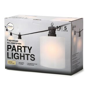 Гирлянда из лампочек Shafty Party Lights 5 м, 10 ламп, теплые белые LED, черный ПВХ, соединяемая, IP44 Winter Deco фото 14