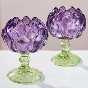 Стеклянный подсвечник-бокал Лотос Candele 11 см сиреневый Goodwill фото 6