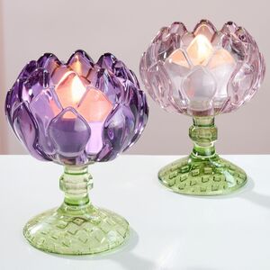 Стеклянный подсвечник-бокал Лотос Candele 11 см сиреневый Goodwill фото 5