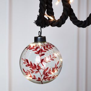 Декоративный подвесной светильник Шар Алые Листья 10 см, 10 теплых белых LED ламп, на батарейках (Peha, Нидерланды). Артикул: GF-22170