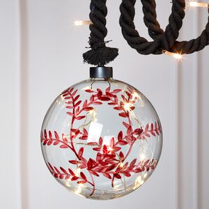 Декоративный подвесной светильник Шар Алые Листья 14 см, 15 теплых белых LED ламп, на батарейках (Peha, Нидерланды). Артикул: GF-22175