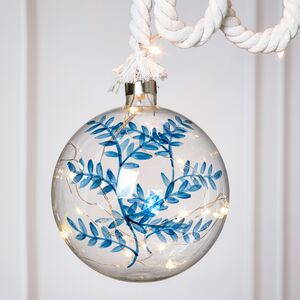 Декоративный подвесной светильник Шар Голубые Листья 14 см, 15 теплых белых LED ламп, на батарейках (Peha, Нидерланды). Артикул: GF-22265