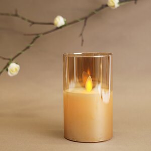 Светильник свеча восковая в колбе с живым пламенем Лацио 12.5 см золотая на батарейках Edelman фото 1