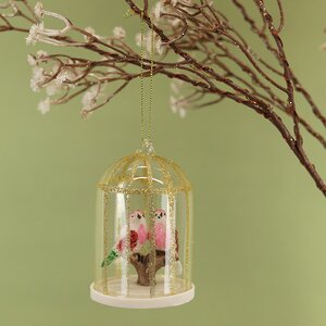 Стеклянная елочная игрушка Птички из сада Ла-Роз 10 см, подвеска