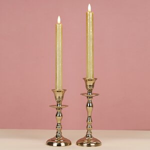 Столовая светодиодная свеча с имитацией пламени Стелла 24 см 2 шт золотая, на батарейках, таймер Kaemingk фото 2