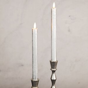 Столовая светодиодная свеча с имитацией пламени Стелла 24 см 2 шт серебряная, на батарейках, таймер Kaemingk фото 1