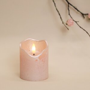 Светодиодная свеча с имитацией пламени Стелла 9 см розовая восковая, на батарейках, таймер