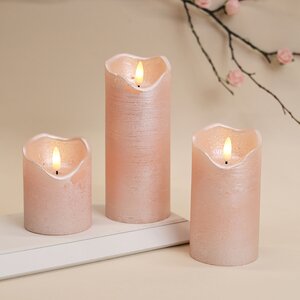 Светодиодная свеча с имитацией пламени Стелла розовая восковая, на батарейках, таймер