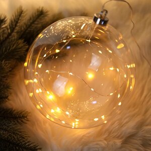 Декоративный подвесной светильник Шар Кристал 20 см, 40 теплых белых LED ламп, на батарейках, стекло Kaemingk фото 3