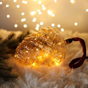 Подвесной светильник Шишка Breze 21 см, 15 микро LED ламп, на батарейках, стекло (Kaemingk, Нидерланды). Артикул: 485870