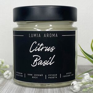 Ароматическая соевая свеча Сitrus Basil 200 мл, 40 часов горения (Lumia Aroma, Россия). Артикул: la3110-34