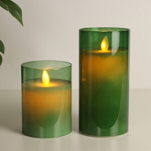 Светодиодная свеча с имитацией пламени Magic Flame в стакане 15 см зеленая Peha фото 2