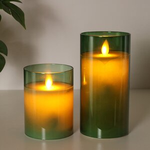 Светодиодная свеча с имитацией пламени Magic Flame в стакане 15 см зеленая Peha фото 3