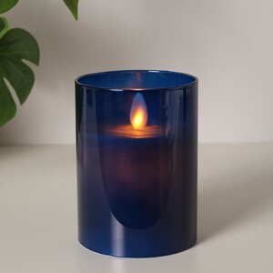 Светодиодная свеча с имитацией пламени Magic Flame в стакане 10 см синяя