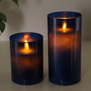 Светодиодная свеча с имитацией пламени Magic Flame в стакане 15 см синяя Peha фото 3