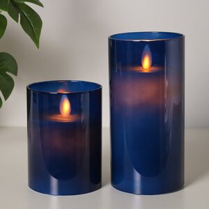 Светодиодная свеча с имитацией пламени Magic Flame в стакане 15 см синяя Peha фото 2